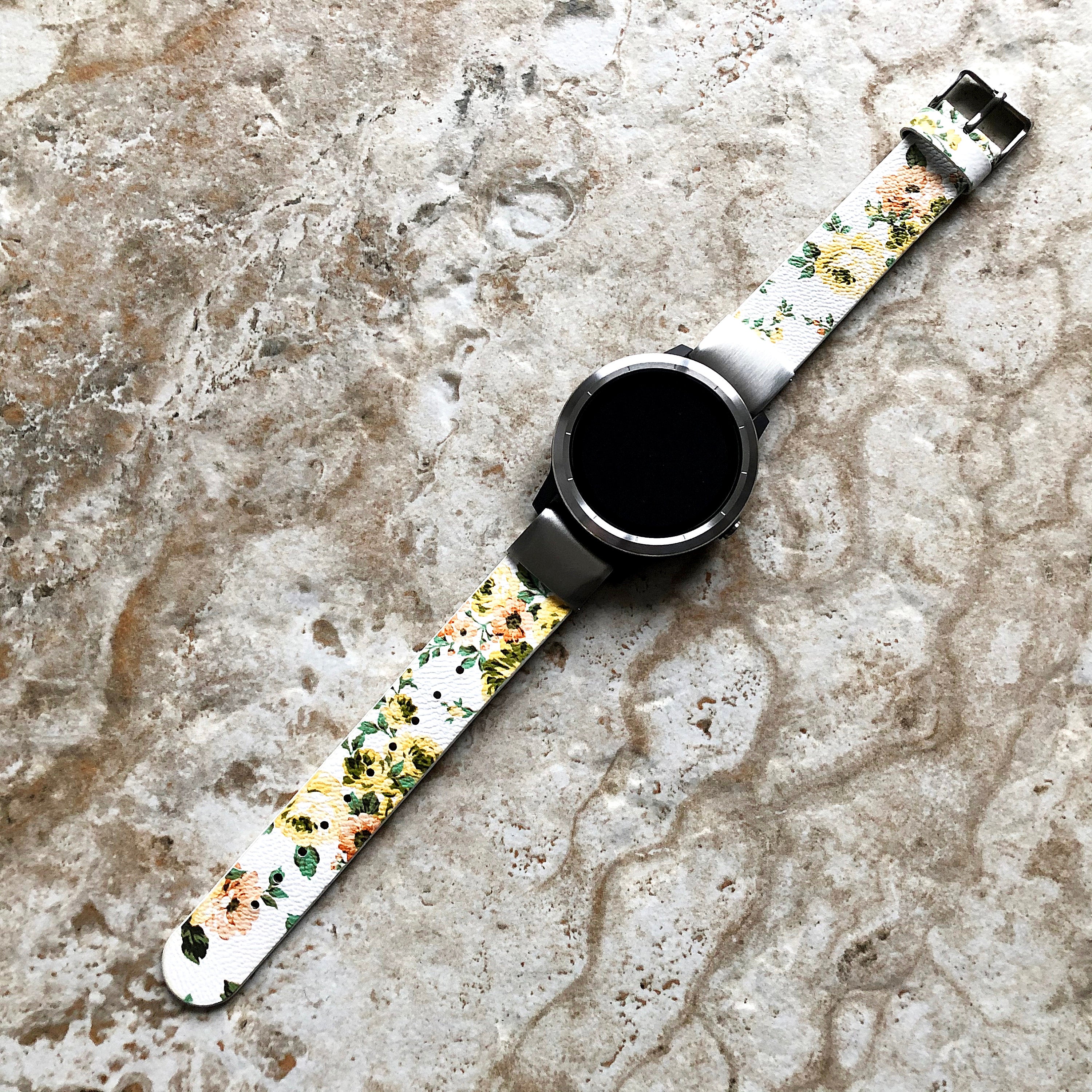 Garmin Yellow Floral FL-1 Bands Compatible with fenix 8 43mm 7S Pro Solar Sapphire fenix 6S Pro Leather Strap Quick Fit Watch Bands A20-B18